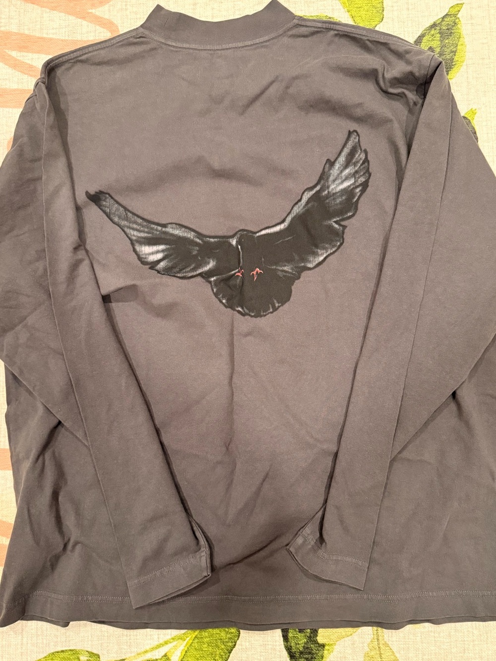 New Yeezy Dark Gray Long-Sleeve Tee with Black Wing Graphic